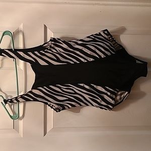 Black and White striped One Piece Bathing Suit Size 16